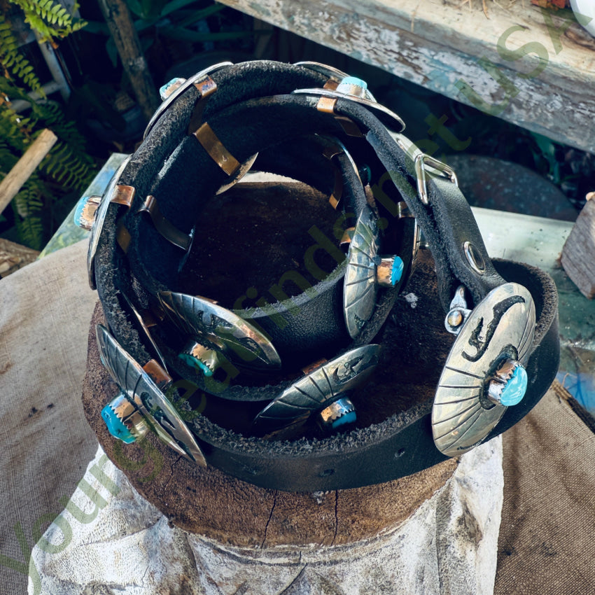 Vintage Navajo Sterling Silver & Turquoise Concho Belt belt