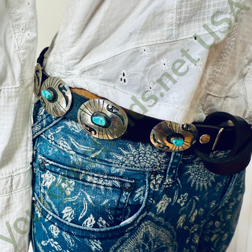 Vintage Navajo Sterling Silver & Turquoise Concho Belt belt