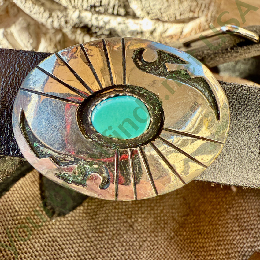 Vintage Navajo Sterling Silver & Turquoise Concho Belt belt
