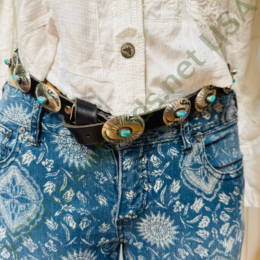 Vintage Navajo Sterling Silver & Turquoise Concho Belt belt