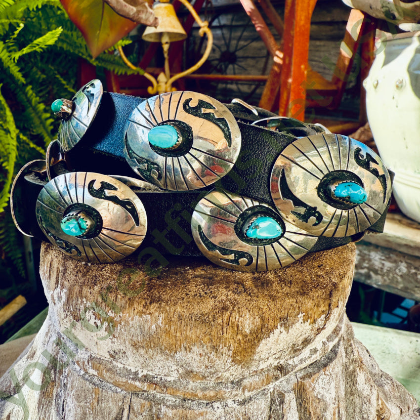 Vintage Navajo Sterling Silver & Turquoise Concho Belt belt