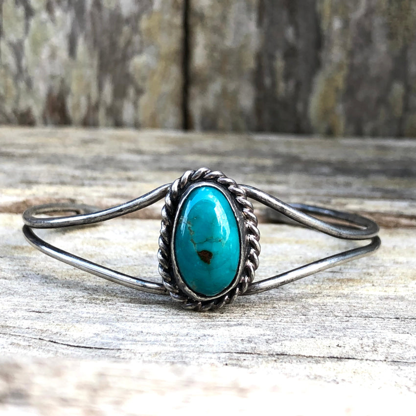 Vintage Navajo Sterling Silver & Turquoise Cuff Bracelet Bracelet