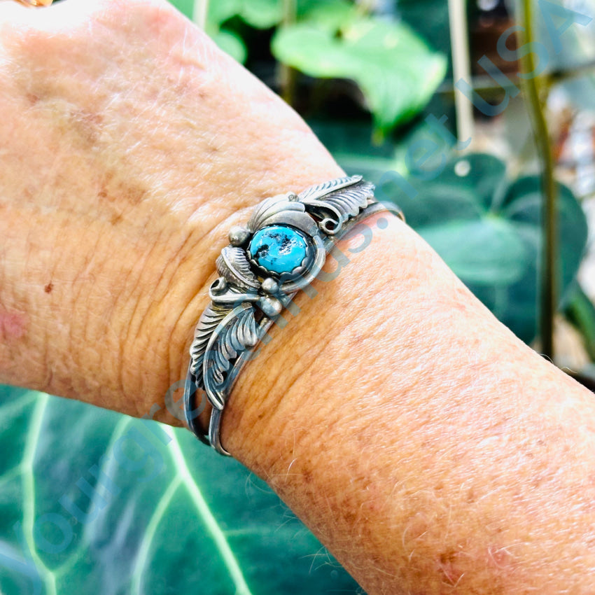 Vintage Navajo Sterling Silver & Turquoise Cuff Bracelet Bracelet