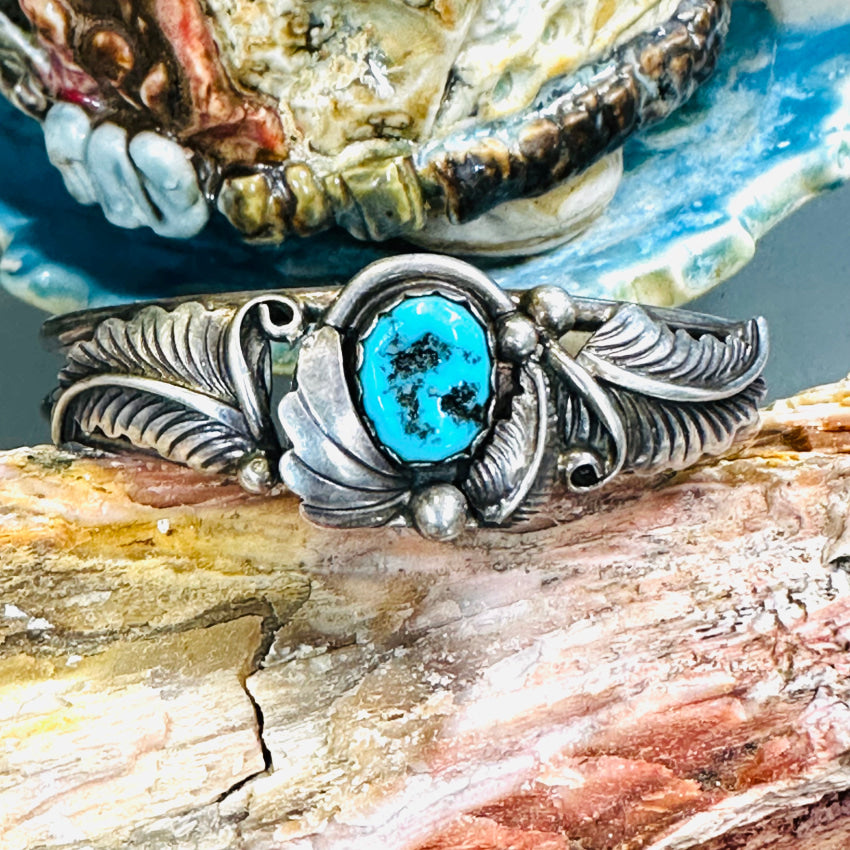 Vintage Navajo Sterling Silver & Turquoise Cuff Bracelet Bracelet