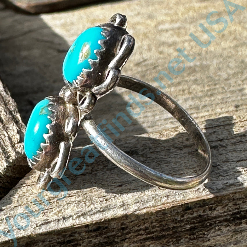 Vintage Navajo Sterling Silver & Turquoise Double Stone Ring 6 Ring