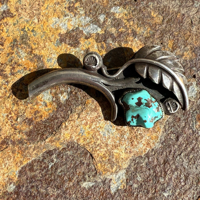 Vintage Navajo Sterling Silver & Turquoise Flower Pin pin brooch