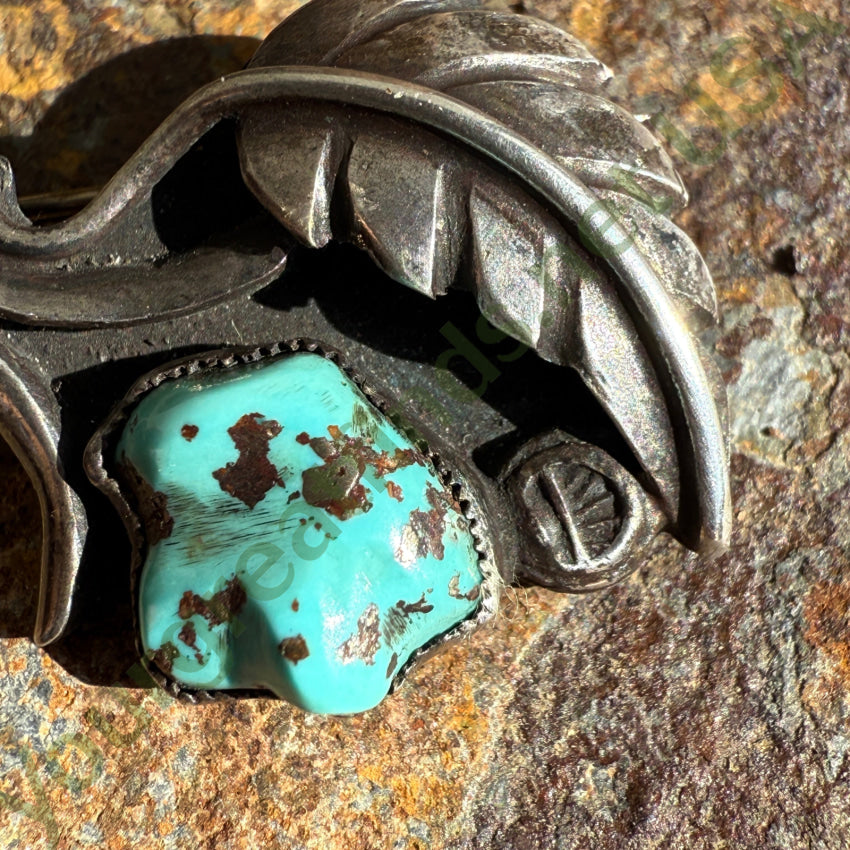 Vintage Navajo Sterling Silver & Turquoise Flower Pin pin brooch