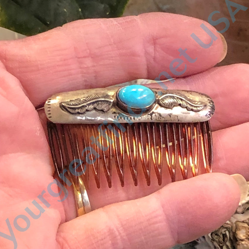 Vintage Navajo Sterling Silver Turquoise Hair Comb Hair Comb