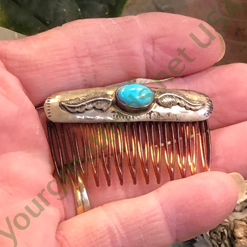 Vintage Navajo Sterling Silver Turquoise Hair Comb Hair Comb