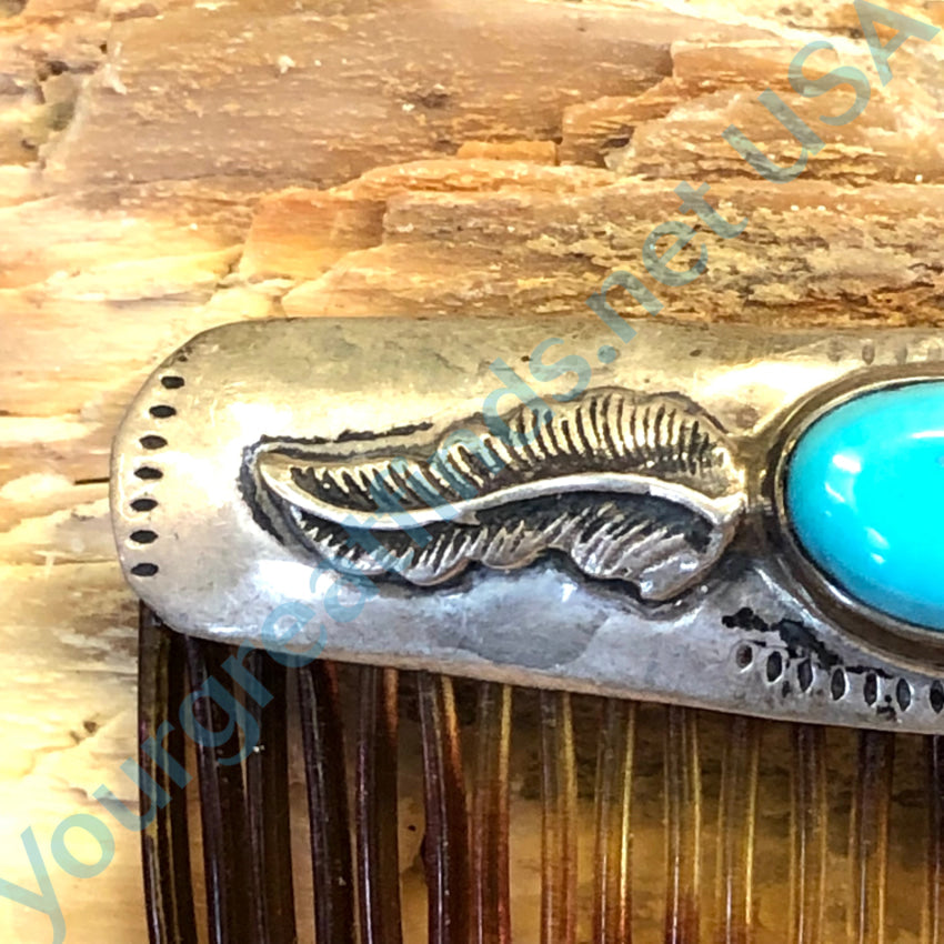 Vintage Navajo Sterling Silver Turquoise Hair Comb Hair Comb