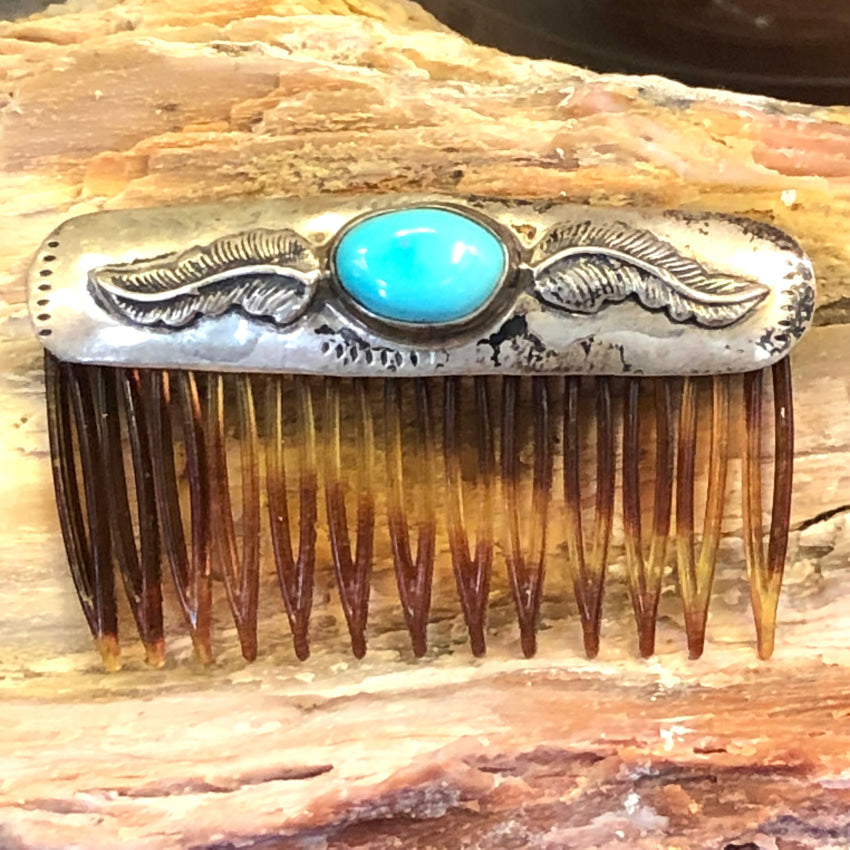 Vintage Navajo Sterling Silver Turquoise Hair Comb Hair Comb