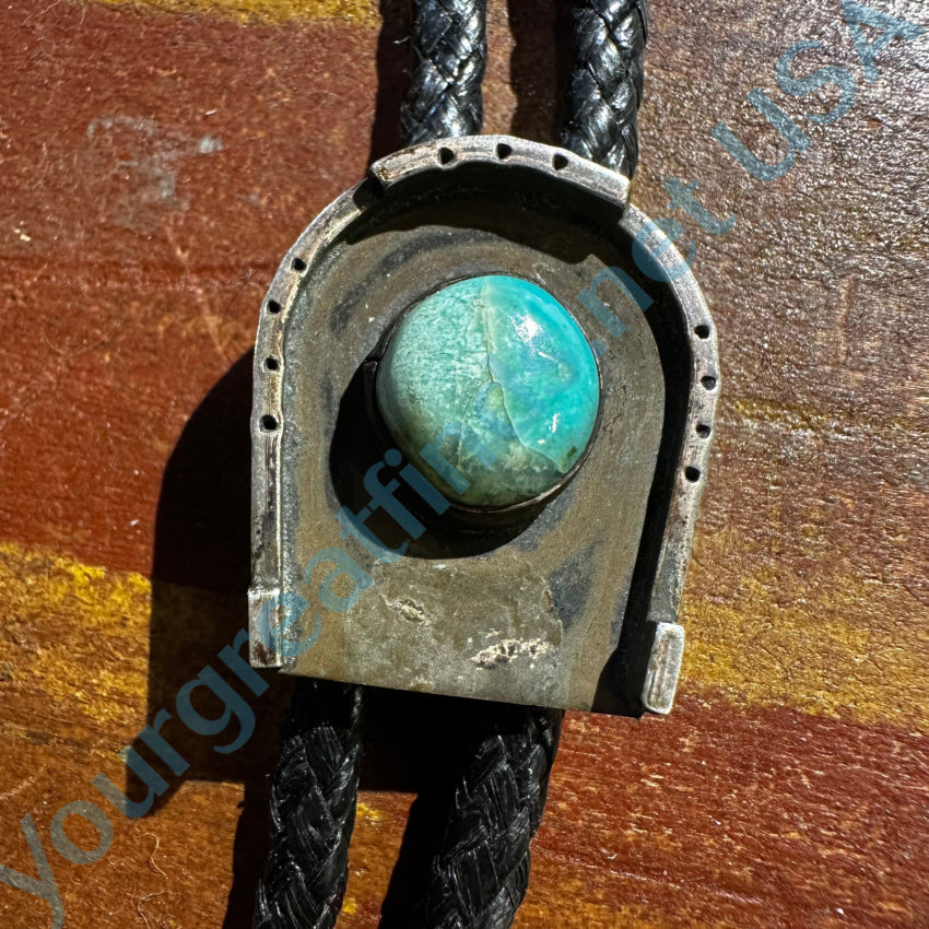 Vintage Navajo Sterling Silver Turquoise Horseshoe Bolo Tie