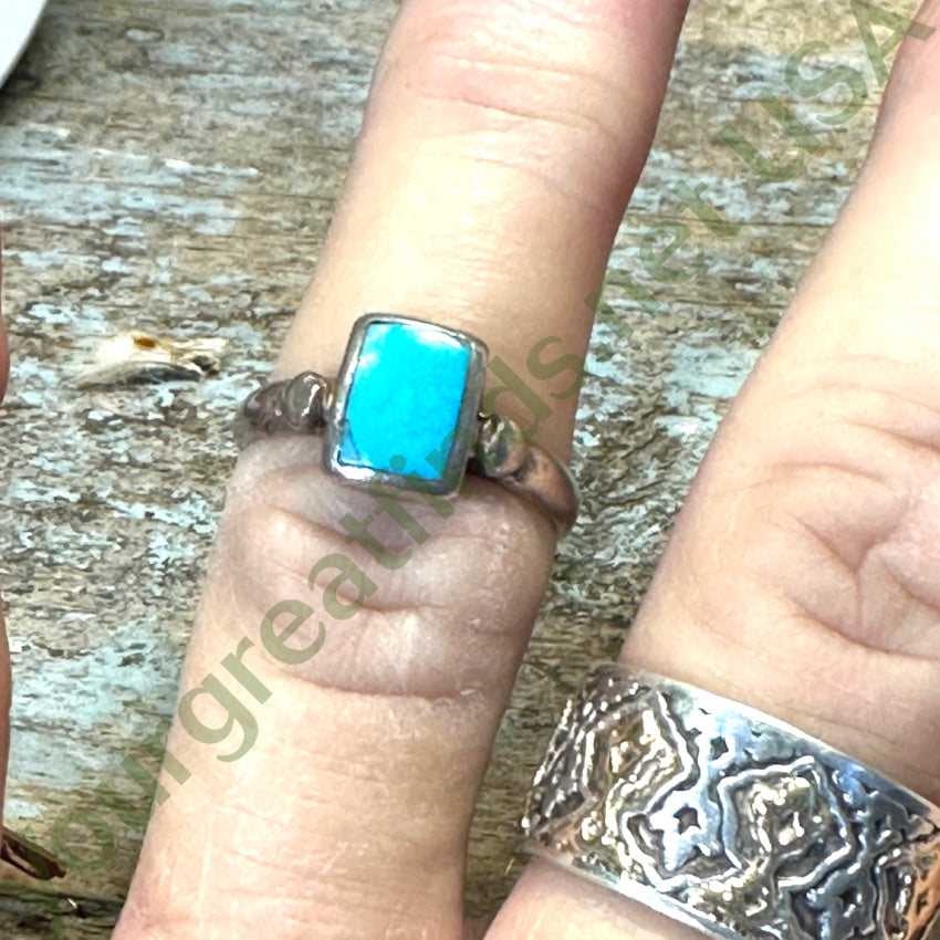Vintage Navajo Sterling Silver Turquoise Inlay Raindrop Ring 6.25