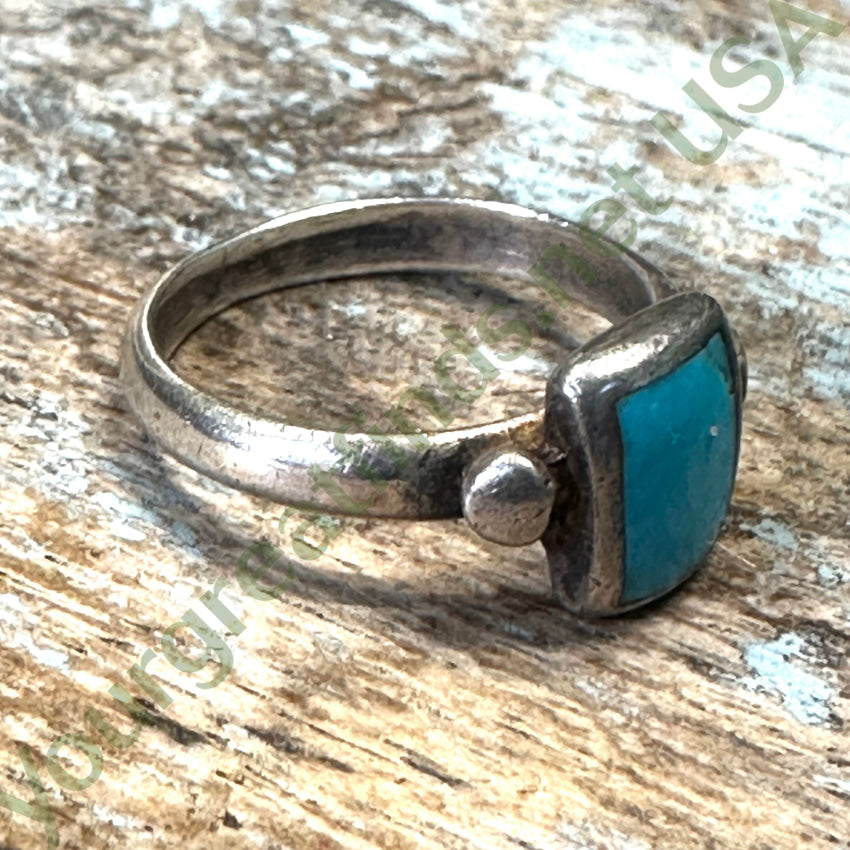 Vintage Navajo Sterling Silver Turquoise Inlay Raindrop Ring 6.25