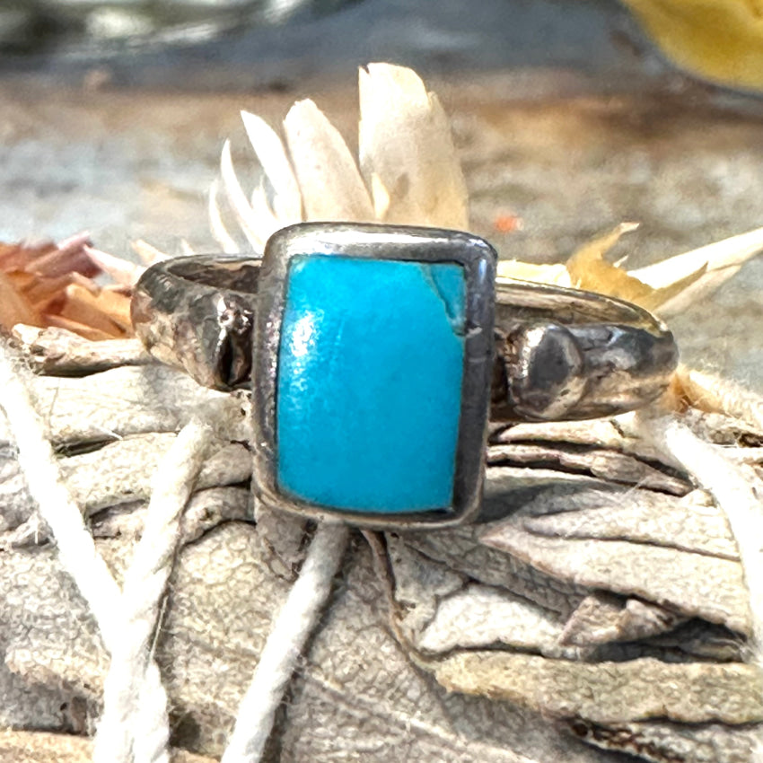 Vintage Navajo Sterling Silver Turquoise Inlay Raindrop Ring 6.25
