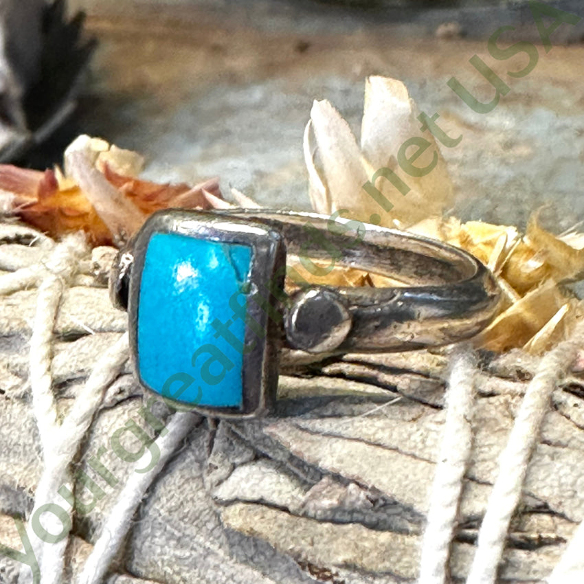 Vintage Navajo Sterling Silver Turquoise Inlay Raindrop Ring 6.25