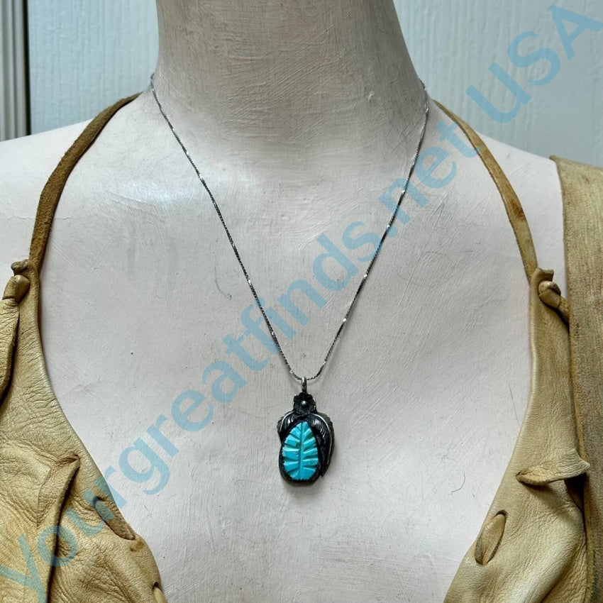 Vintage Navajo Sterling Silver Turquoise Leaf Necklace