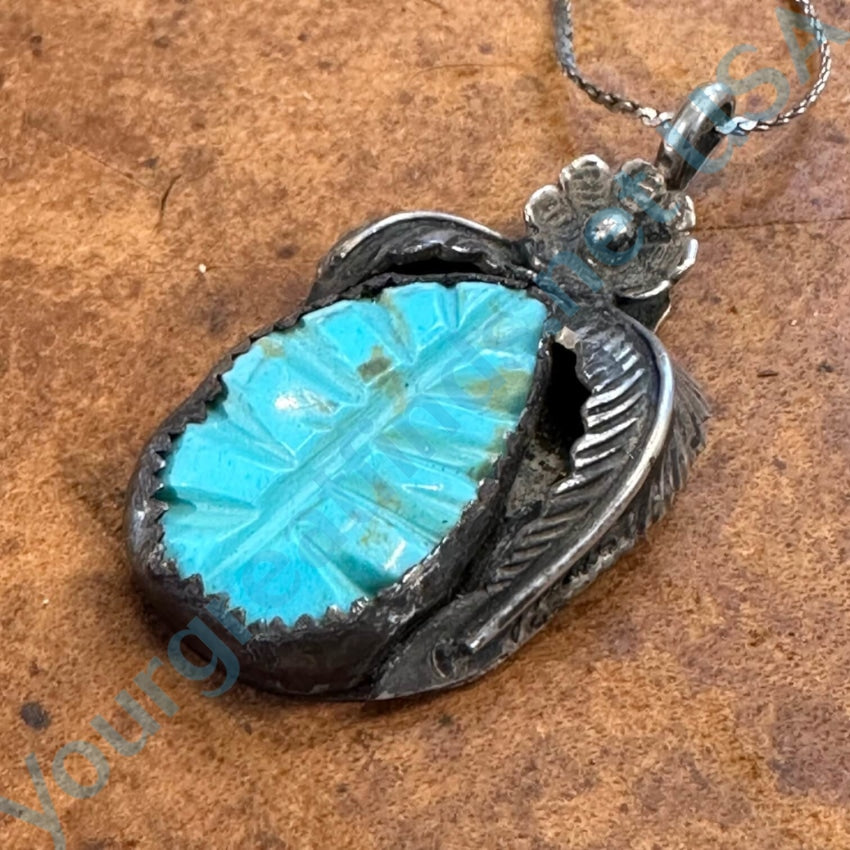 Vintage Navajo Sterling Silver Turquoise Leaf Necklace