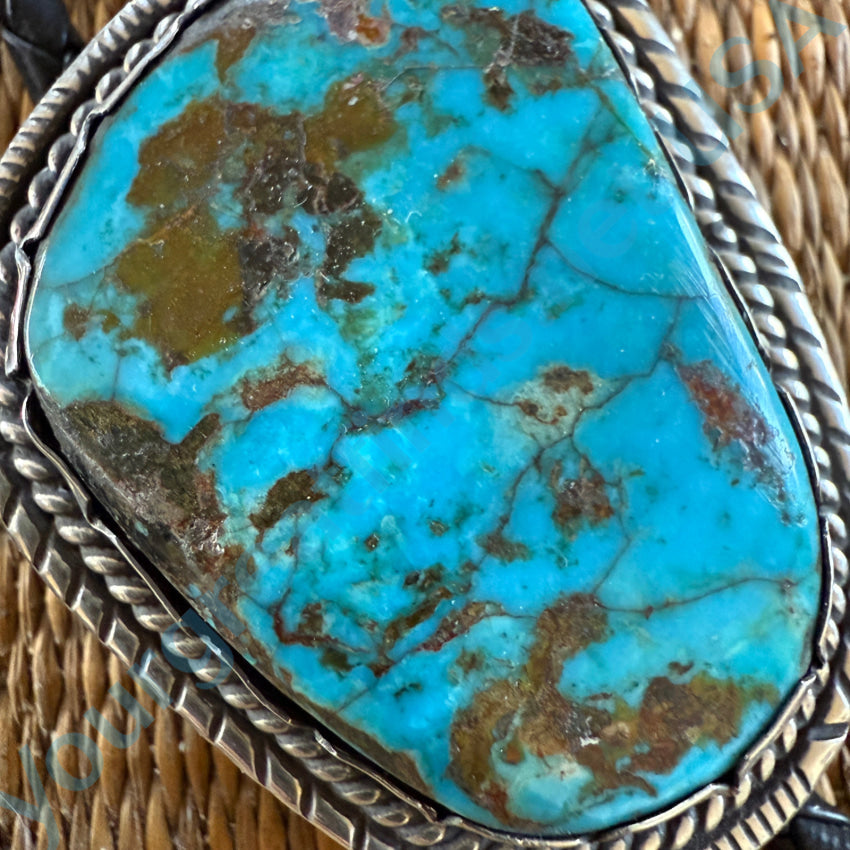 Vintage Navajo Sterling Silver & Turquoise Leather Bolo Tie Bolo Tie