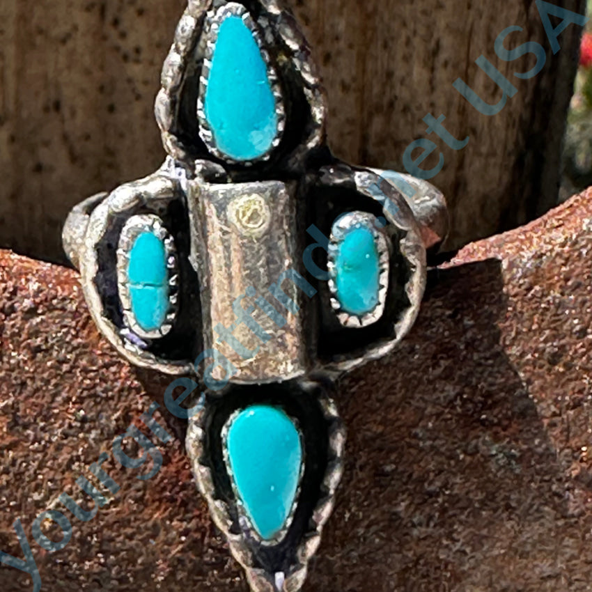Vintage Navajo Sterling Silver & Turquoise Long Ring Size 6 3/4