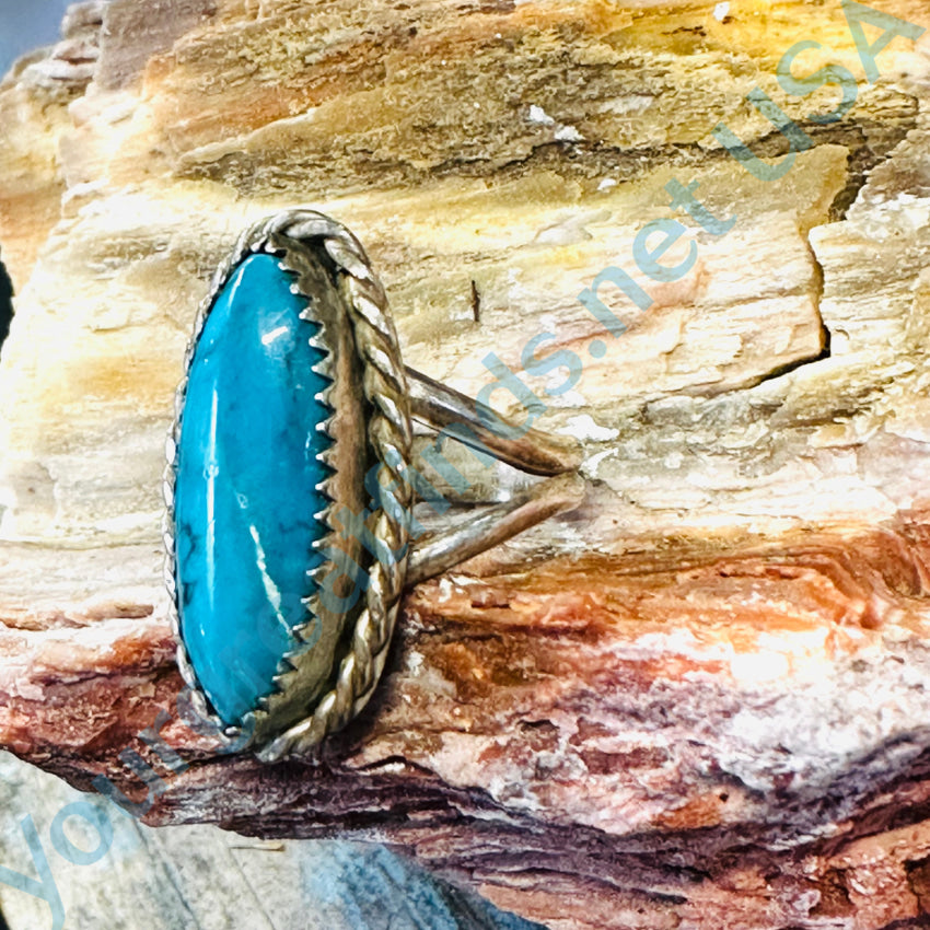 Vintage Navajo Sterling Silver &amp; Turquoise Long Ring Size 7