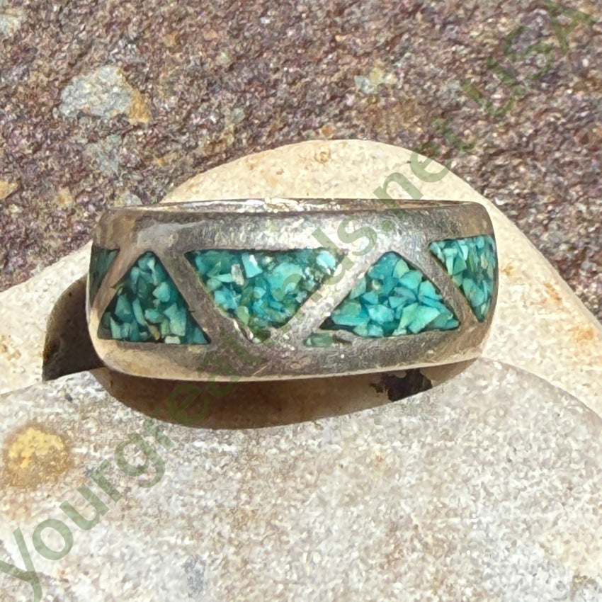 Vintage Navajo Sterling Silver Turquoise Mosaic Band Ring 8 3/4 ring