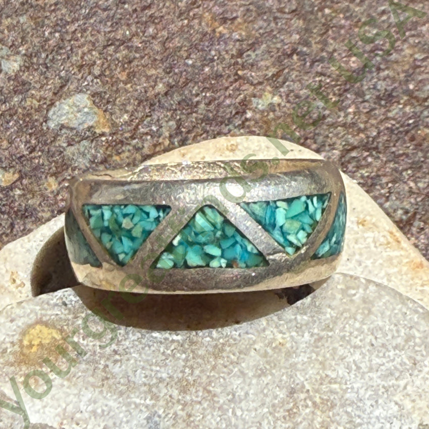 Vintage Navajo Sterling Silver Turquoise Mosaic Band Ring 8 3/4 ring