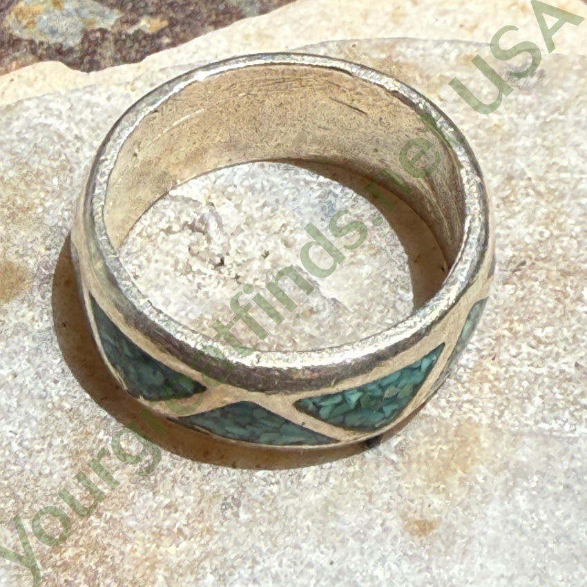 Vintage Navajo Sterling Silver Turquoise Mosaic Band Ring 8 3/4 ring