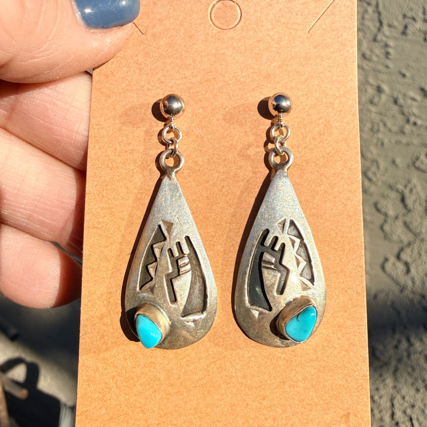 Vintage Navajo Sterling Silver & Turquoise Overlay Pierced Post Earrings earrings