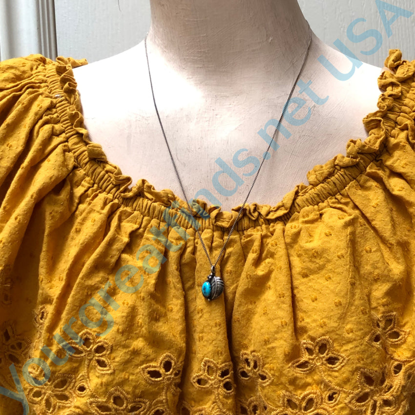 Vintage Navajo Sterling Silver & Turquoise Pendant Chain Necklace Necklace