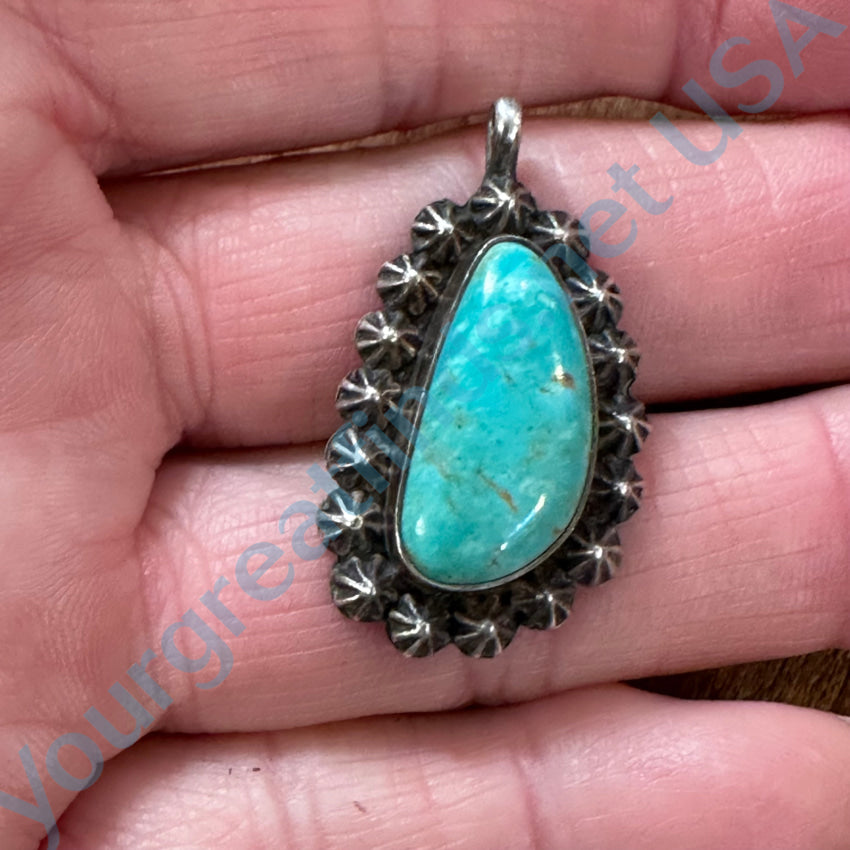 Vintage Navajo Sterling Silver & Turquoise Pendant Marco Begaye