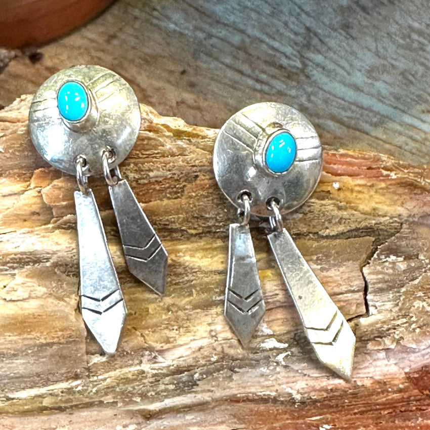 Vintage Navajo Sterling Silver & Turquoise Pierced Earrings