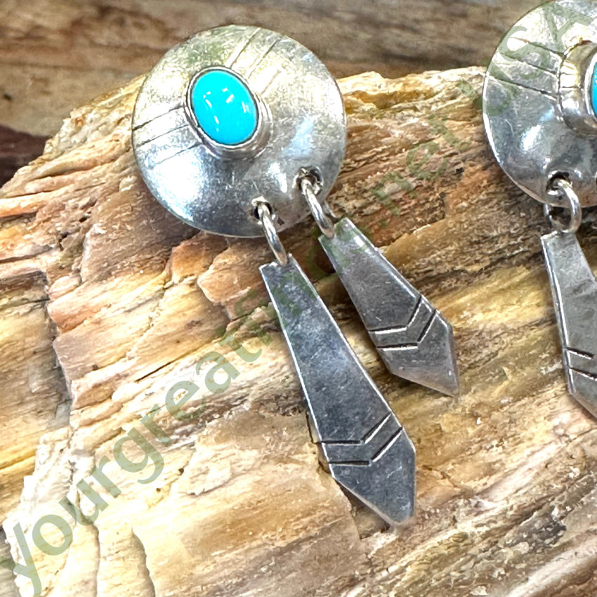 Vintage Navajo Sterling Silver & Turquoise Pierced Earrings