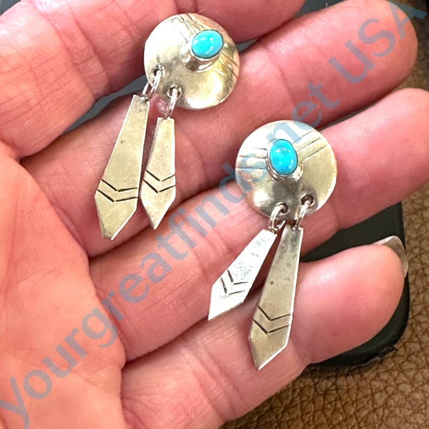 Vintage Navajo Sterling Silver &amp; Turquoise Pierced Earrings
