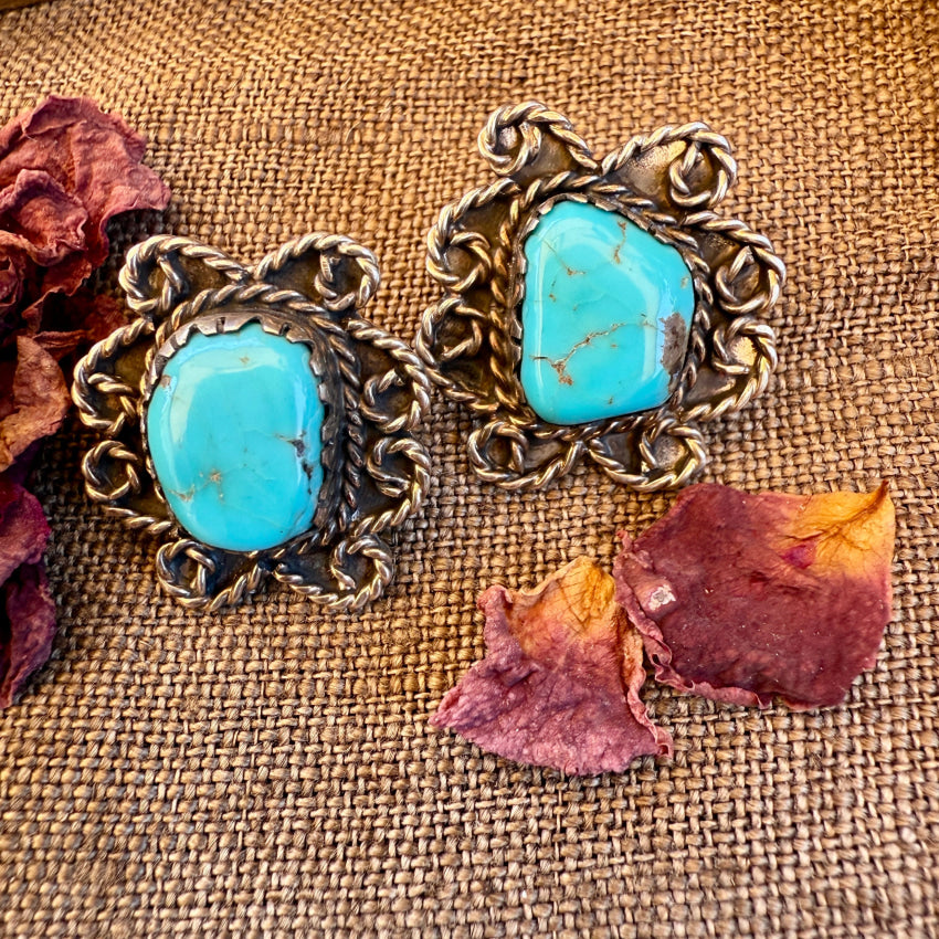 Vintage Navajo Sterling Silver & Turquoise Pierced Post Earrings earrings