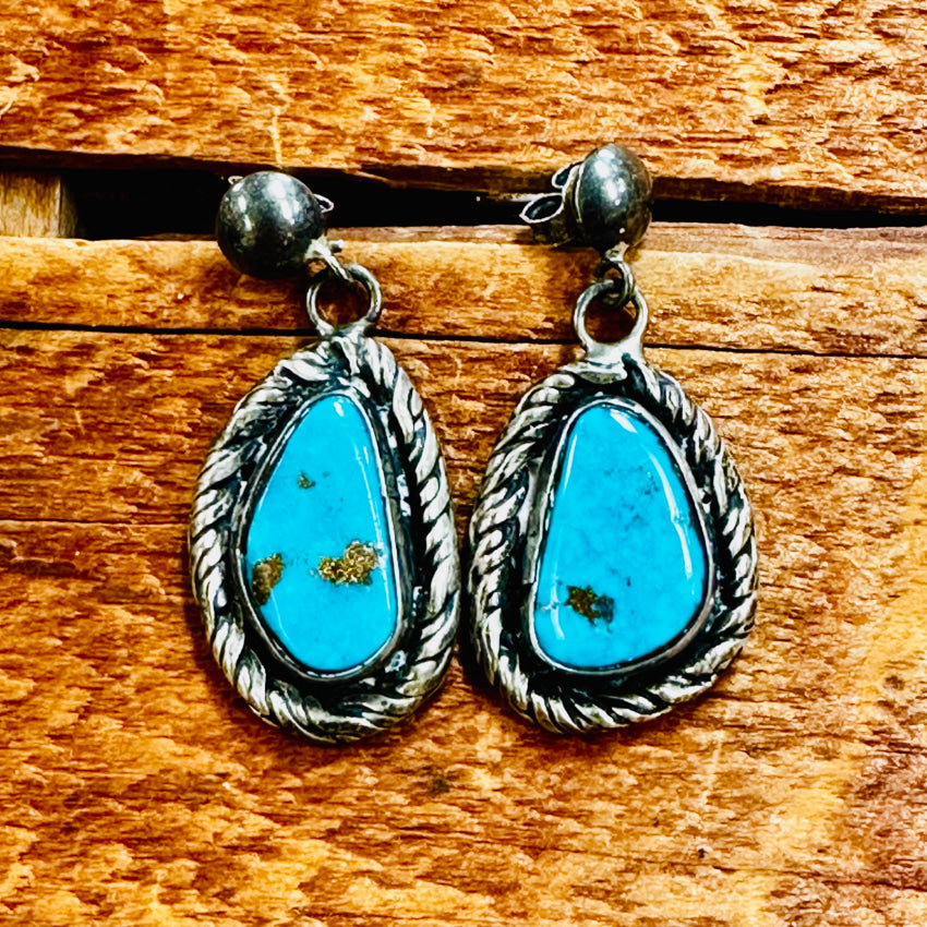 Vintage Navajo Sterling Silver Turquoise Pierced Post Earrings