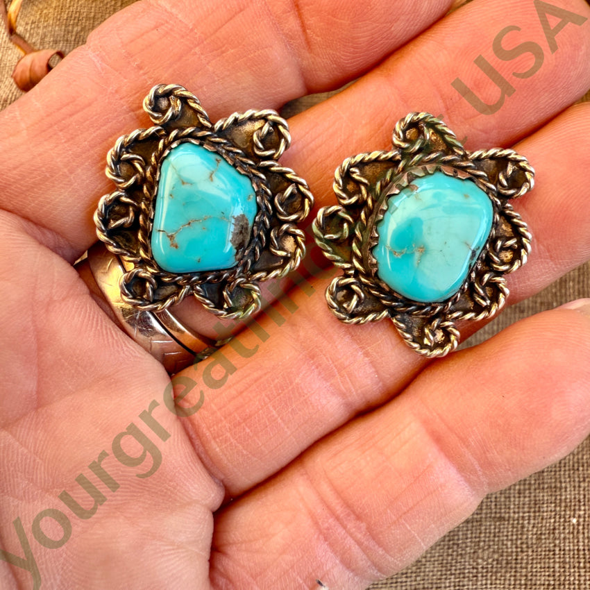 Vintage Navajo Sterling Silver & Turquoise Pierced Post Earrings earrings