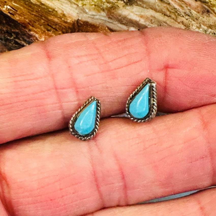 Vintage Navajo Sterling Silver Turquoise Pierced Stud Earrings
