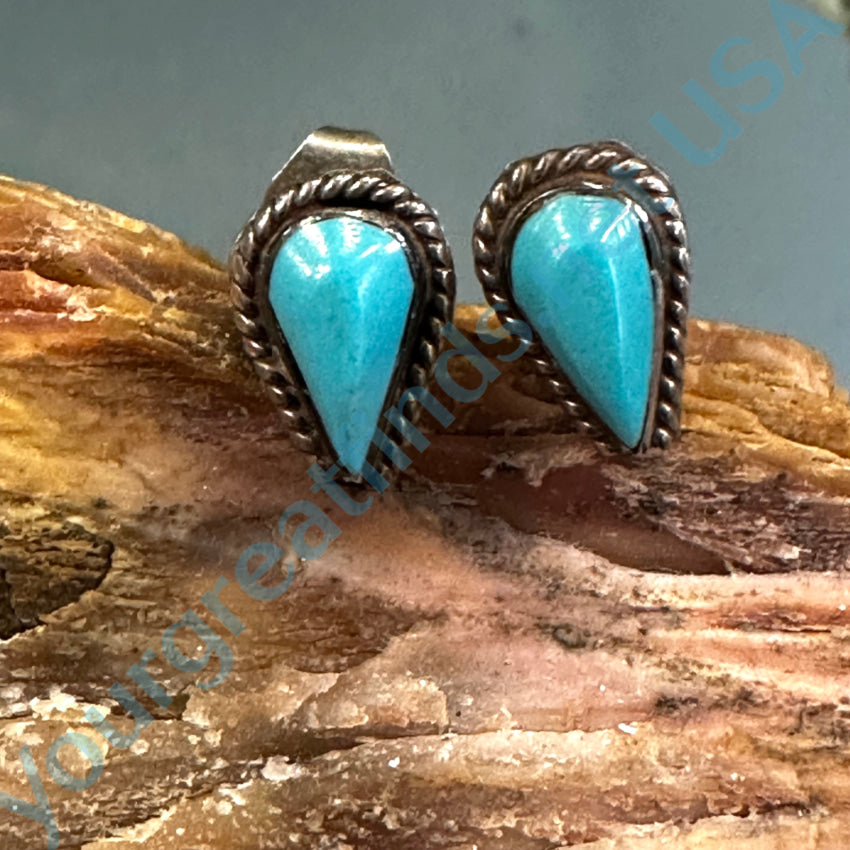 Vintage Navajo Sterling Silver Turquoise Pierced Stud Earrings