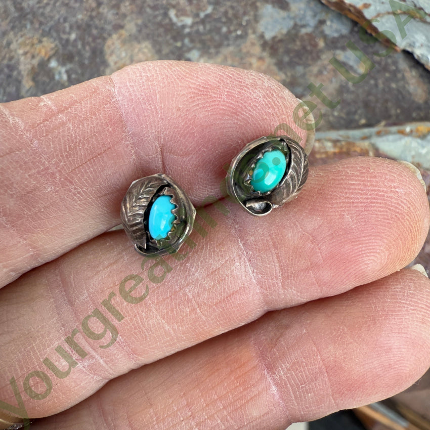 Vintage Navajo Sterling Silver & Turquoise Pierced Stud Post Earrings Earrings
