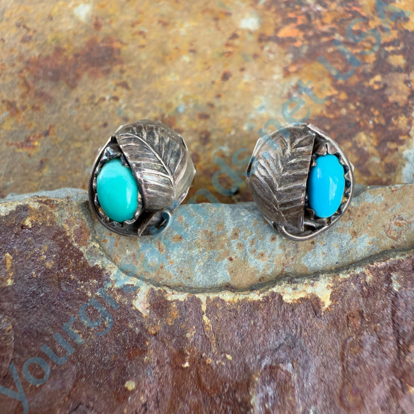 Vintage Navajo Sterling Silver & Turquoise Pierced Stud Post Earrings Earrings