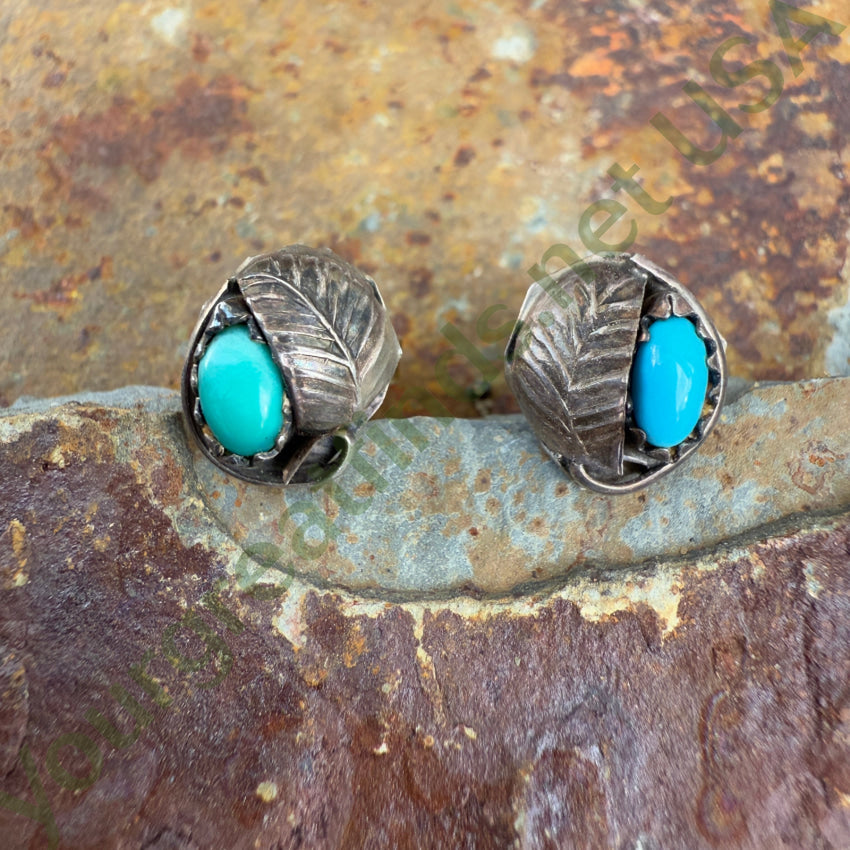 Vintage Navajo Sterling Silver & Turquoise Pierced Stud Post Earrings Earrings