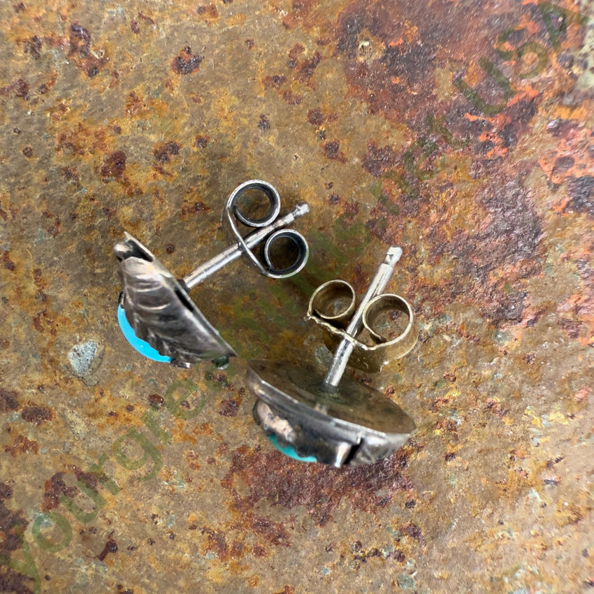 Vintage Navajo Sterling Silver & Turquoise Pierced Stud Post Earrings Earrings