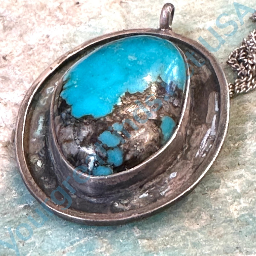 Vintage Navajo Sterling Silver Turquoise Quartz Inclusions Necklace