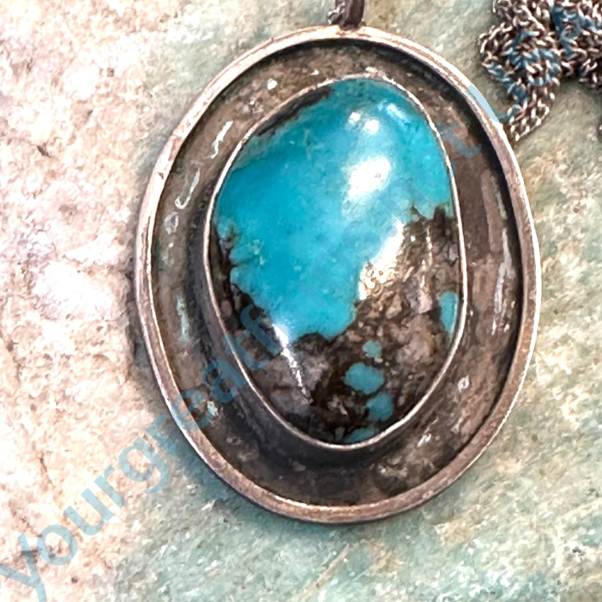 Vintage Navajo Sterling Silver Turquoise Quartz Inclusions Necklace