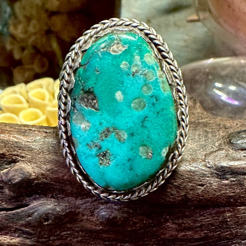 Vintage Navajo Sterling Silver &amp; Turquoise Raindrop Ring Size 10