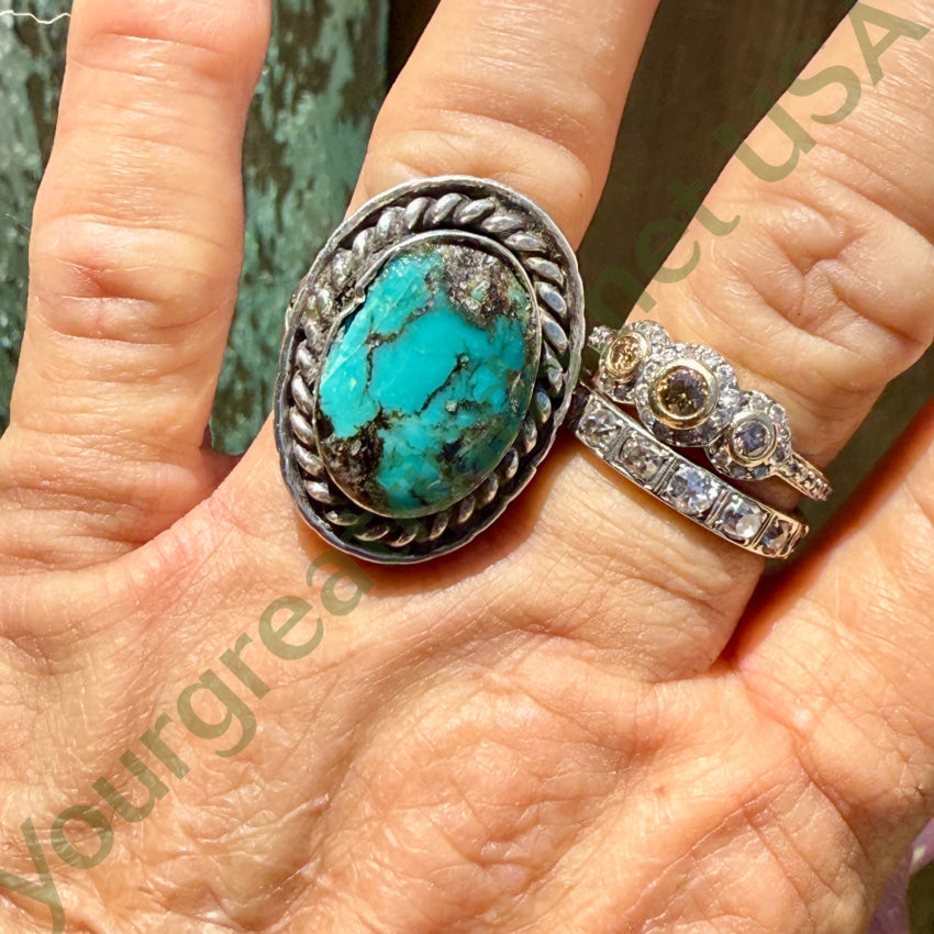 Vintage Navajo Sterling Silver & Turquoise Ring 8 ring