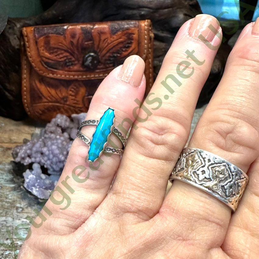 Vintage Navajo Sterling Silver Turquoise Ring Maisel’s Size 4
