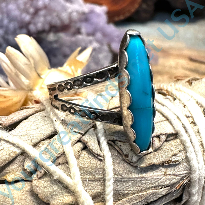 Vintage Navajo Sterling Silver Turquoise Ring Maisel’s Size 4