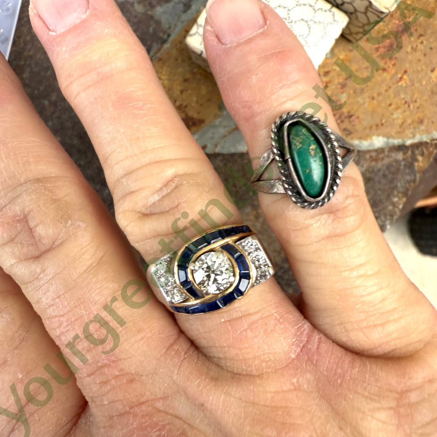 Vintage Navajo Sterling Silver & Turquoise Ring Original Box Size 5 Ring